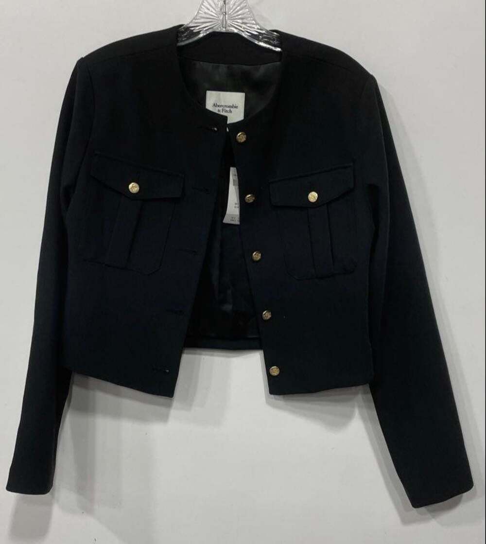 Abercrombie & Fitch Collarless Cropped Jacket with Gold Buttons Black Size Small